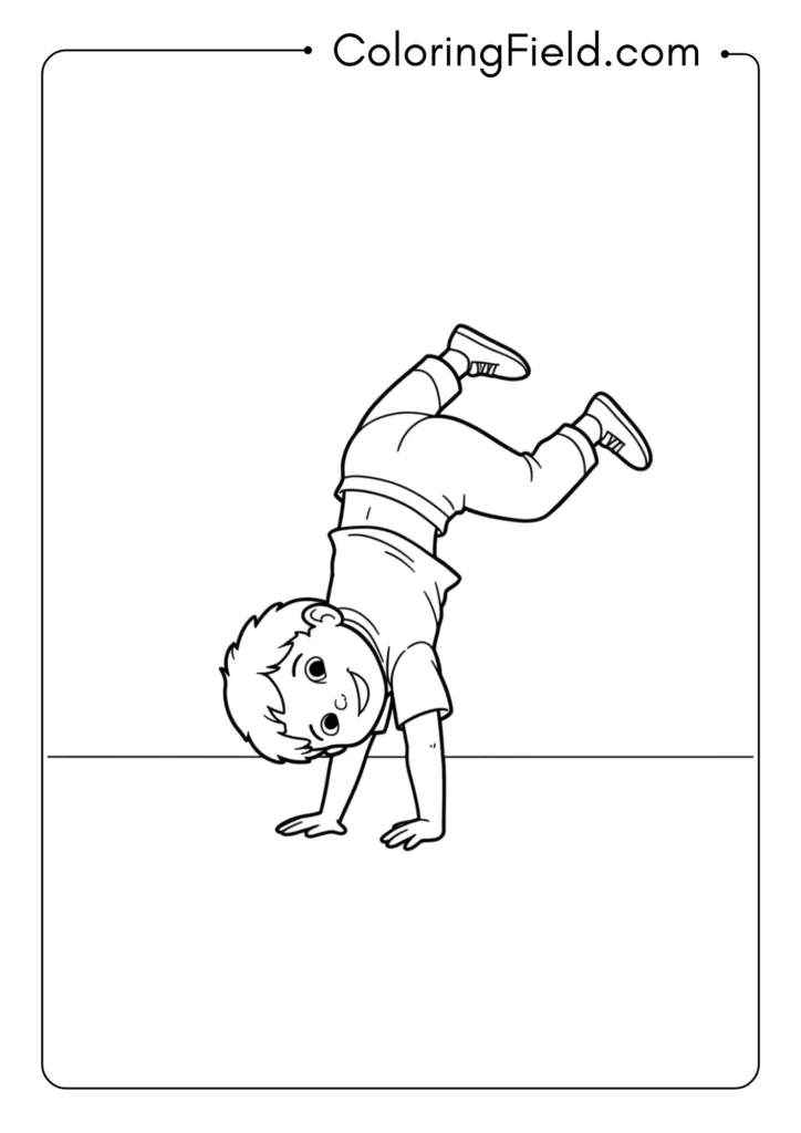 Child doing cartwheel coloring page