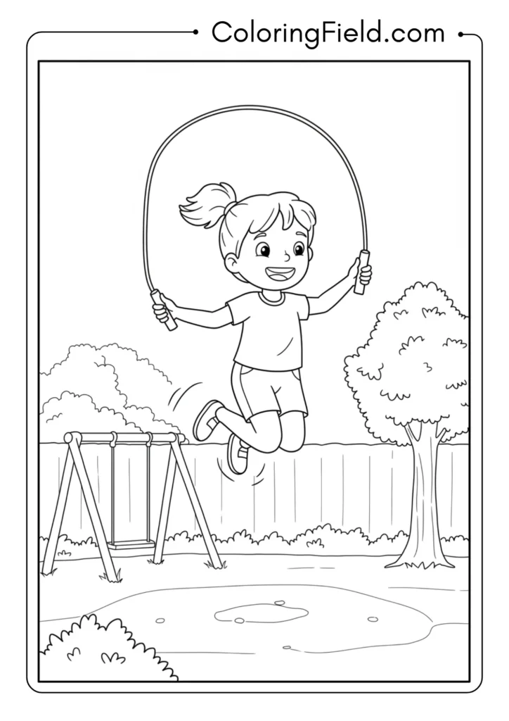 Child jumping rope coloring page