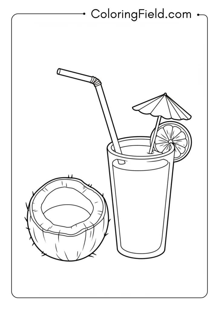 Coconut drink coloring page