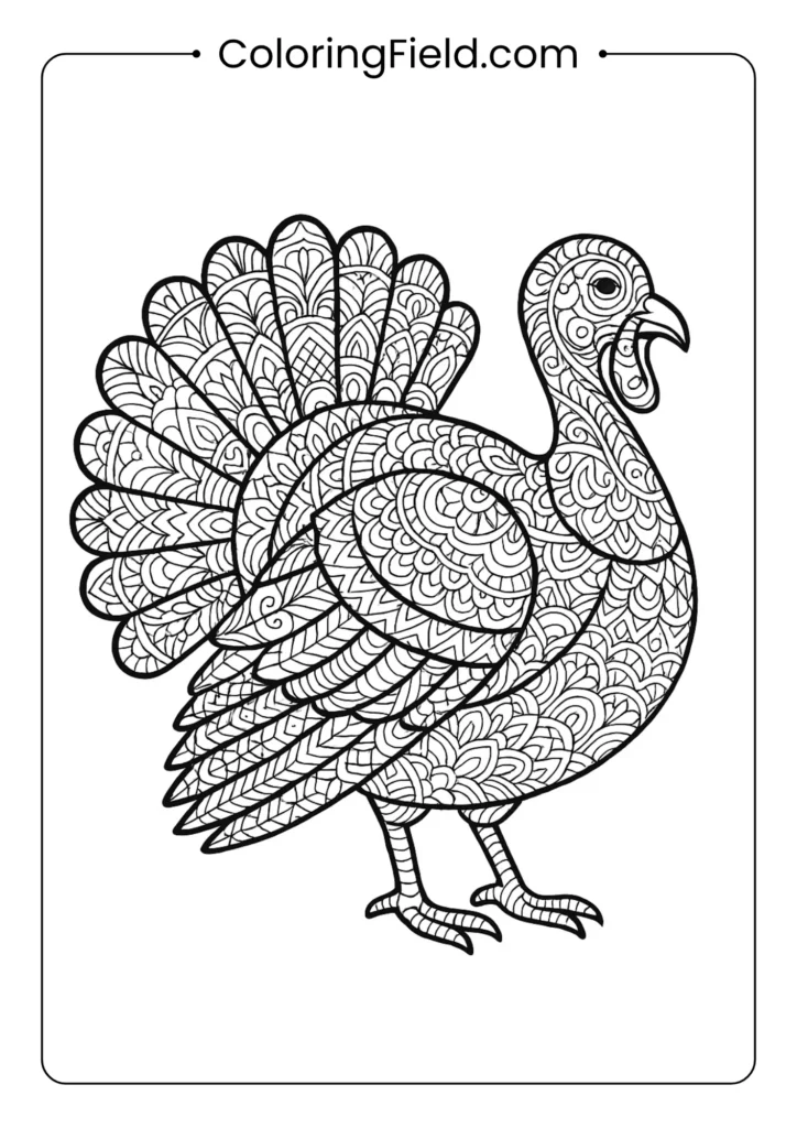 This isn't your average turkey! The entire bird is filled with complex, relaxing zentangle patterns, perfect for colored pencils or fine-tipped markers.
