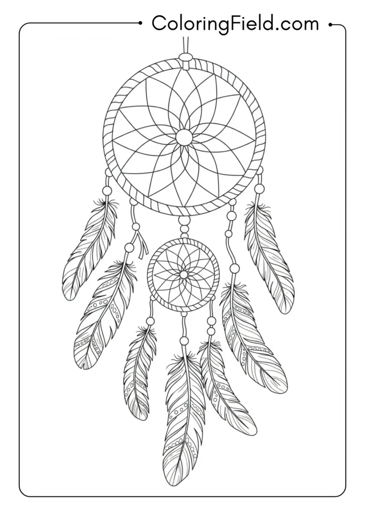 Dreamcatcher with feathers coloring page