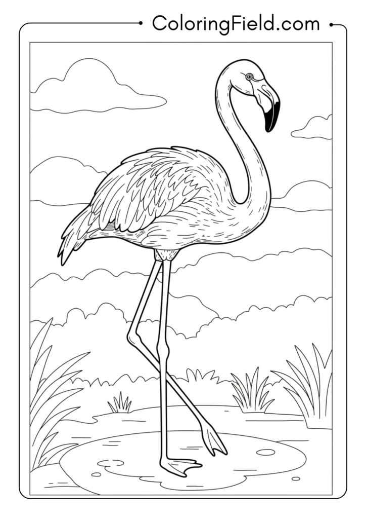 Flamingo standing coloring page