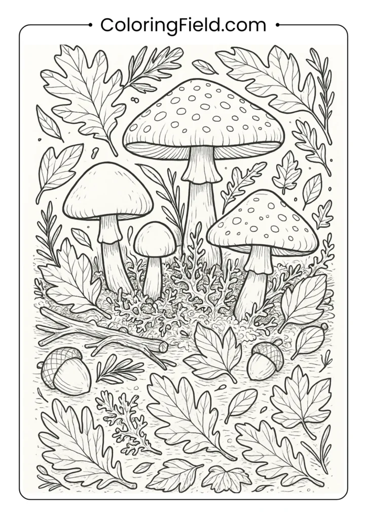 Get lost in the details of the forest floor, coloring intricate mushrooms, mossy twigs, and delicate fallen leaves.