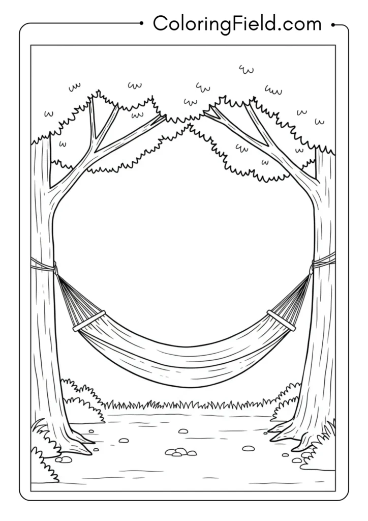 Hammock between trees coloring page