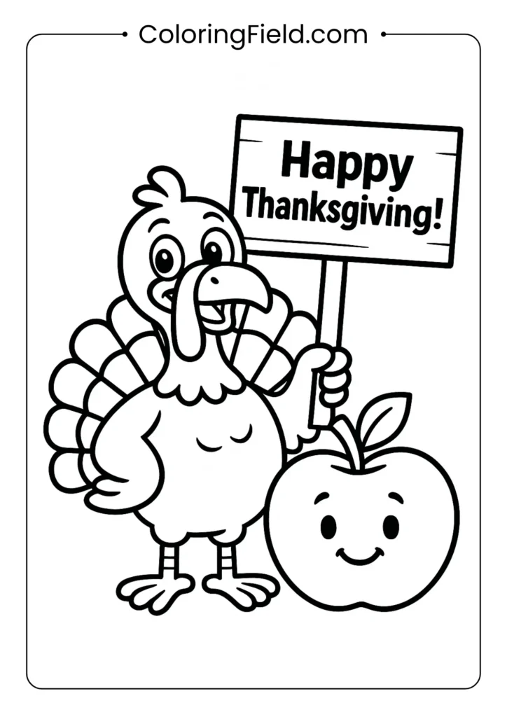 This friendly turkey has a special message for you! Color the turkey and his wooden sign wishing everyone a "Happy Thanksgiving!"