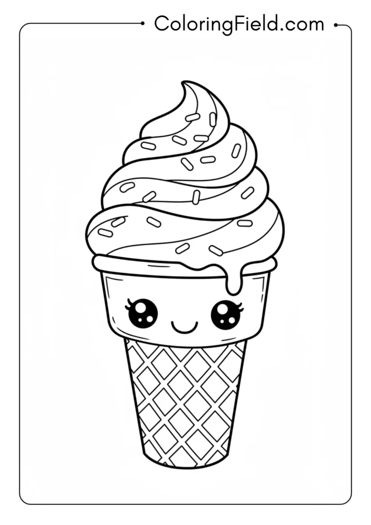 Kawaii ice cream cone coloring page