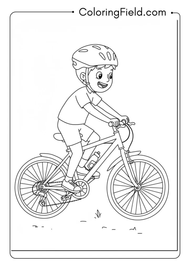 Kid riding bicycle coloring page