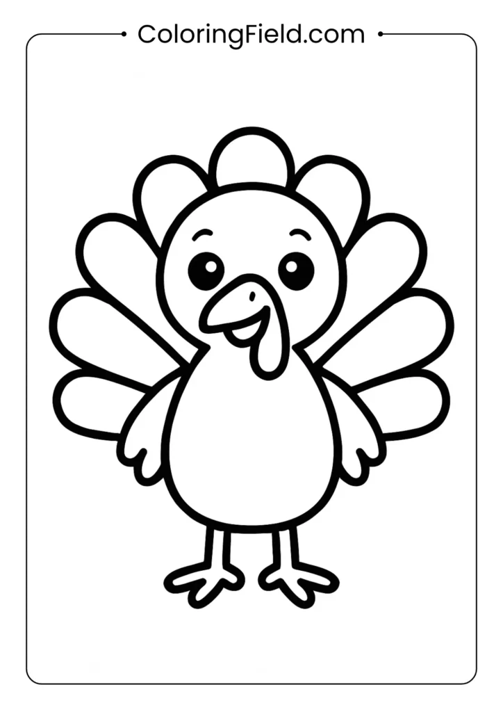 Perfect for little hands! This simple turkey coloring page features extra-thick lines and a happy smile, making it an easy and fun first Thanksgiving activity.