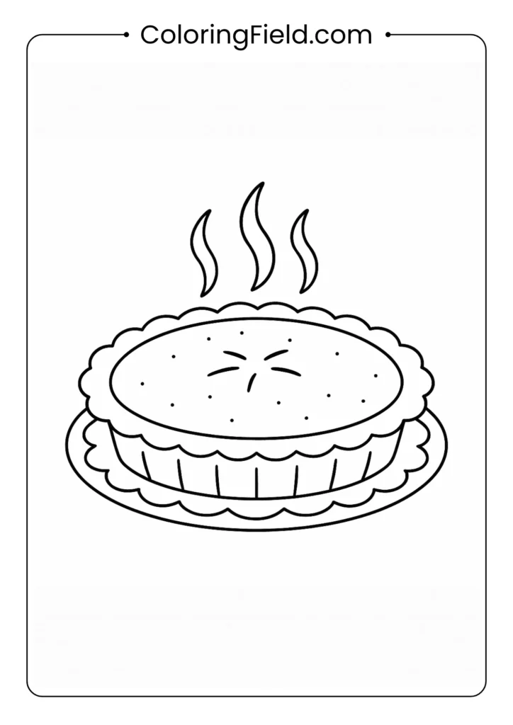 Is your mouth watering yet? Color this beautiful pumpkin pie on a decorative plate, with steam rising from its perfect crust.