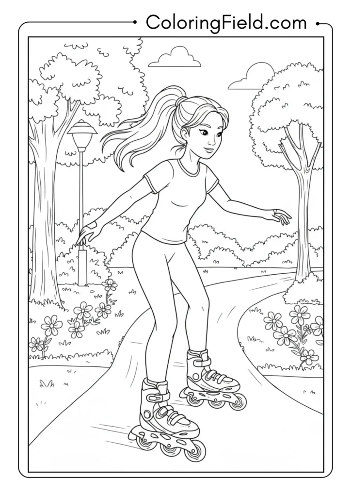 Person rollerblading coloring page