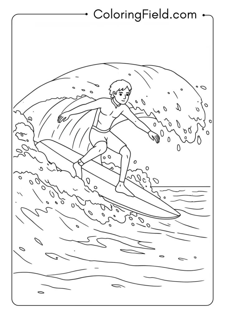 Person surfing wave coloring page