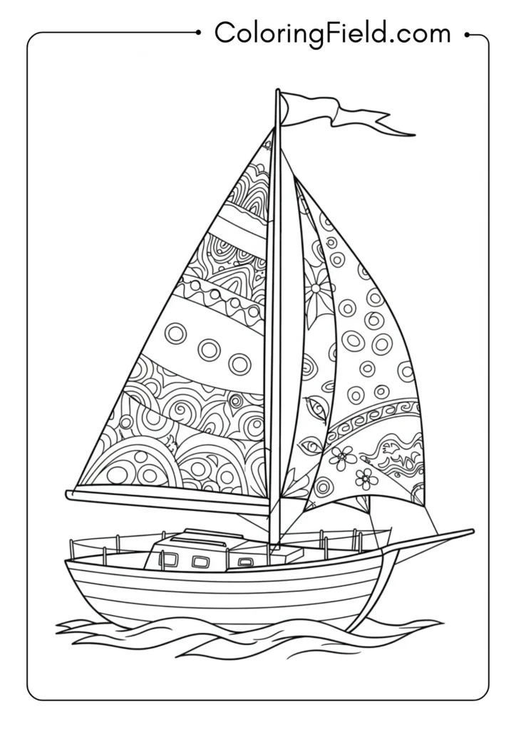 Sailboat with summer flag coloring page