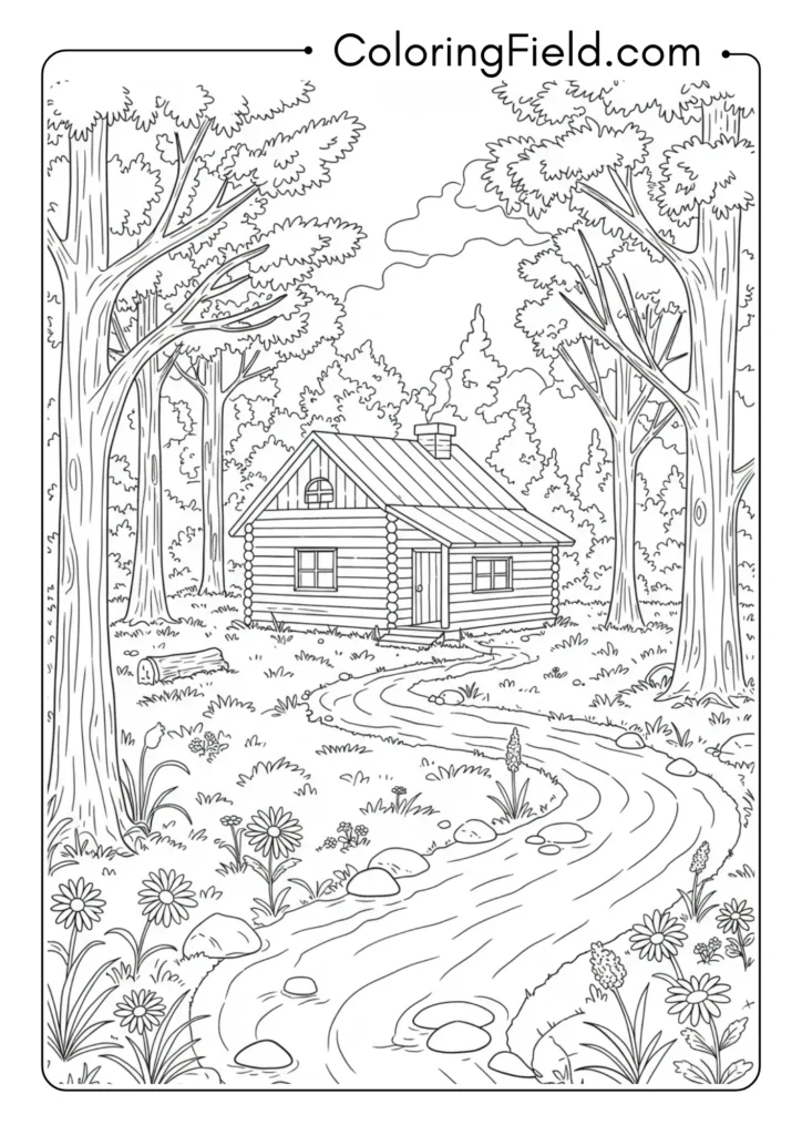 Simple cabin coloring page