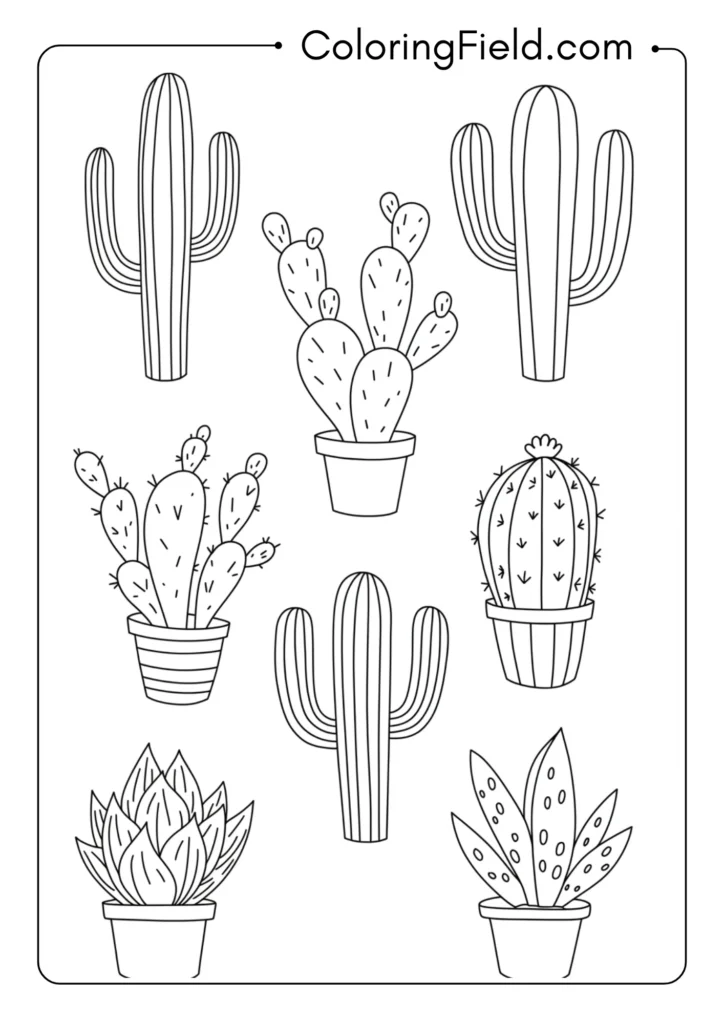 Simple cactus outline coloring page