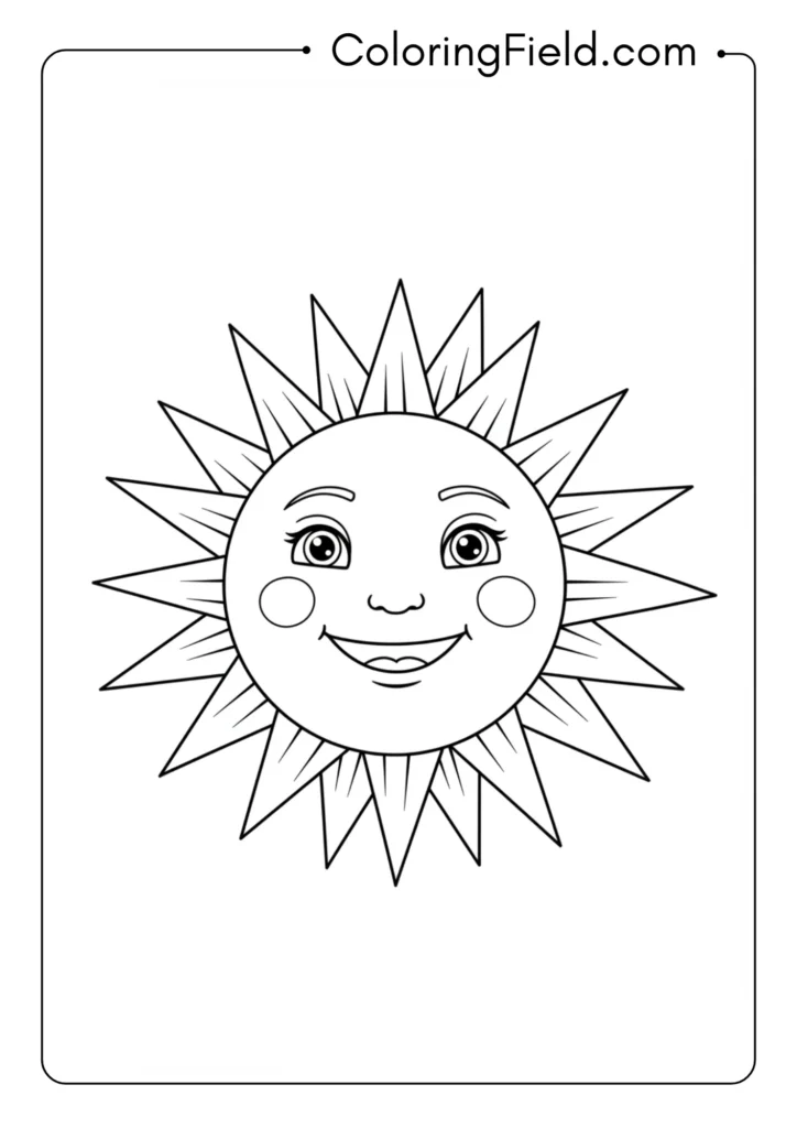 Smiling sun with rays coloring page