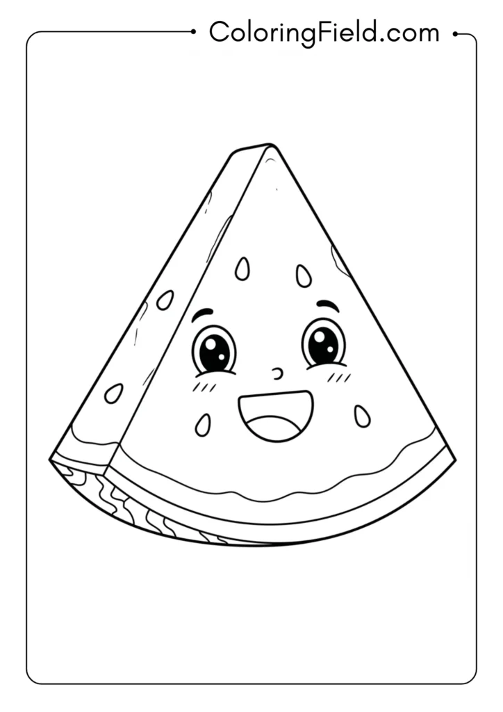Smiling watermelon slice coloring page
