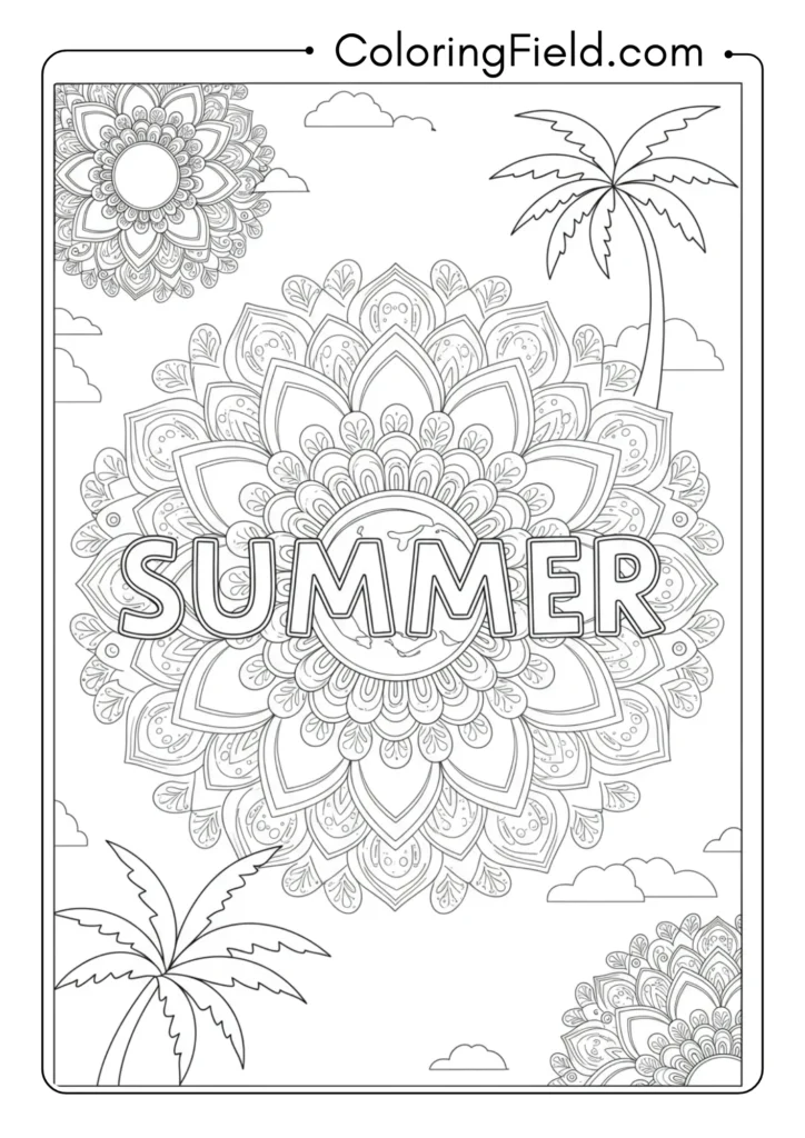 Summer mandala pattern coloring page