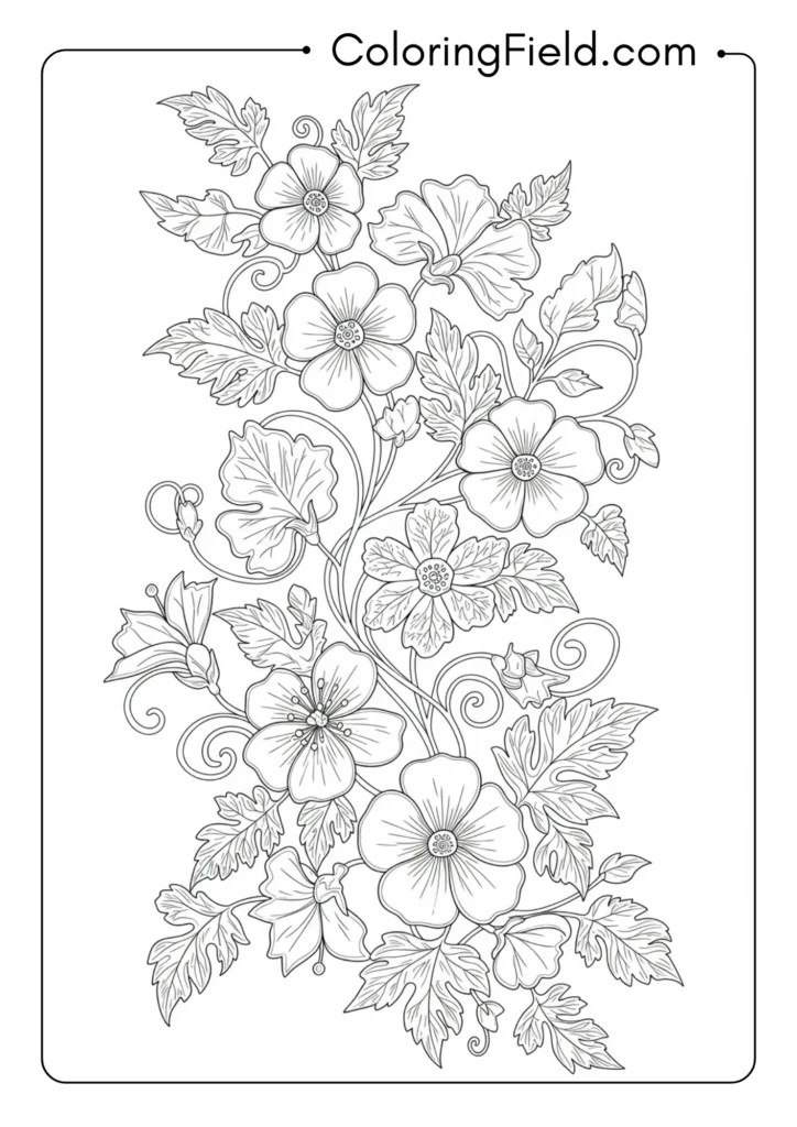 Summer vine with flowers coloring page