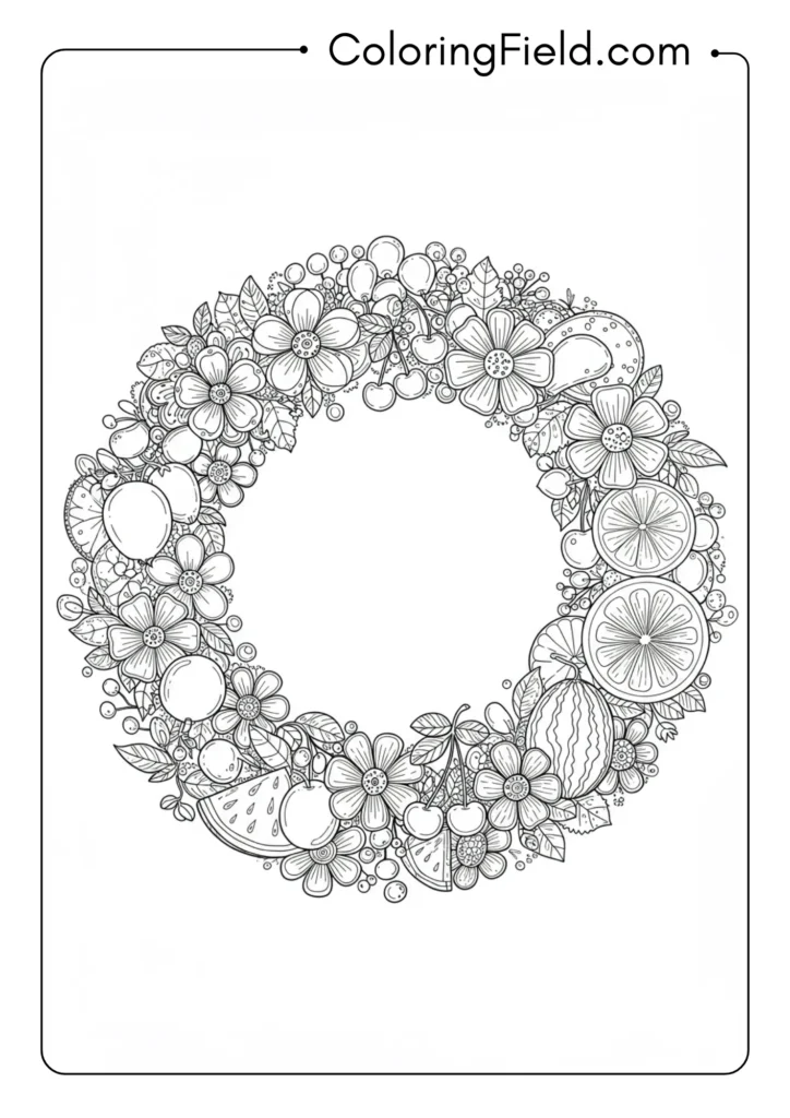 Summer wreath circle coloring page