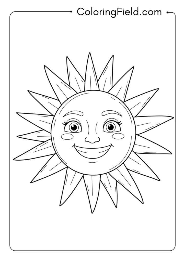 Sun with smiling face coloring page