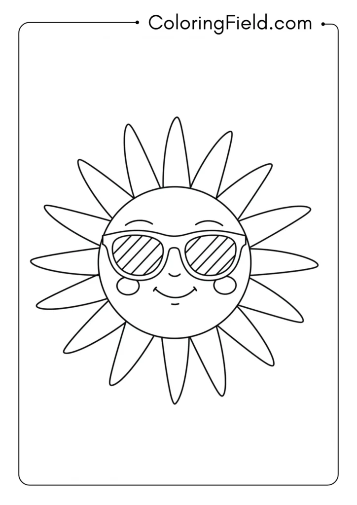 Sun with sunglasses coloring page