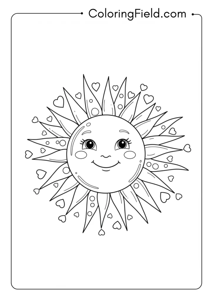 Sunshine with hearts coloring page