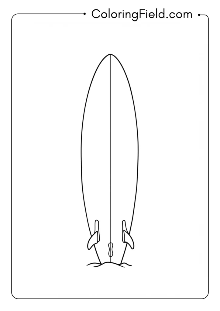 Surfboard standing up coloring page