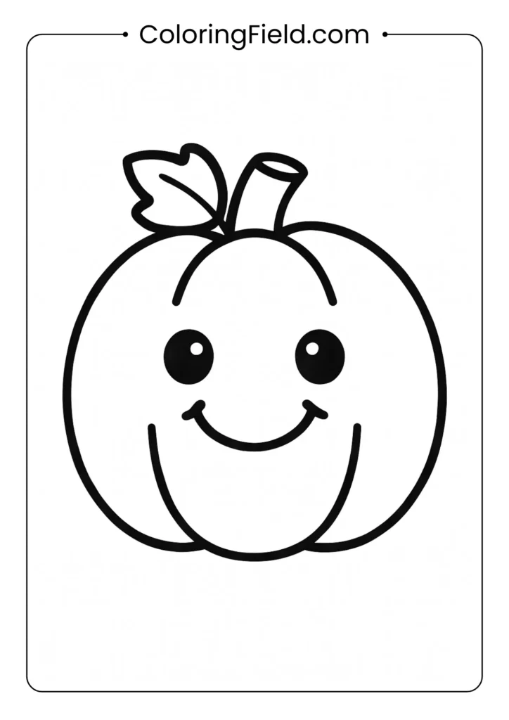 A big, round, and smiling pumpkin outline. This easy Thanksgiving printable is great for toddlers just learning to hold a crayon.
