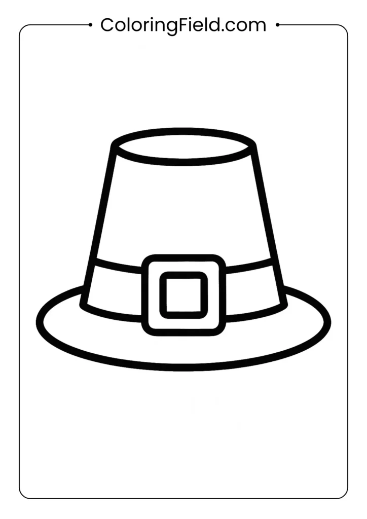 A classic Thanksgiving symbol! Color this simple Pilgrim hat with its large, square buckle. A quick and easy coloring page for toddlers.