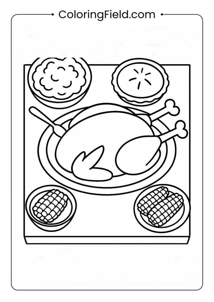 It’s time to eat! This page is filled with delicious Thanksgiving foods, from the roast turkey to mashed potatoes and pie.