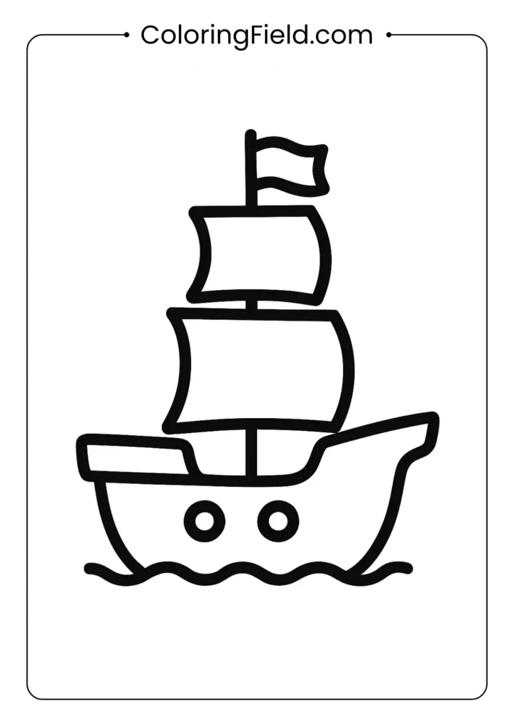 Set sail on a coloring adventure! This toy-like Mayflower boat is simple, cute, and easy for toddlers to color.