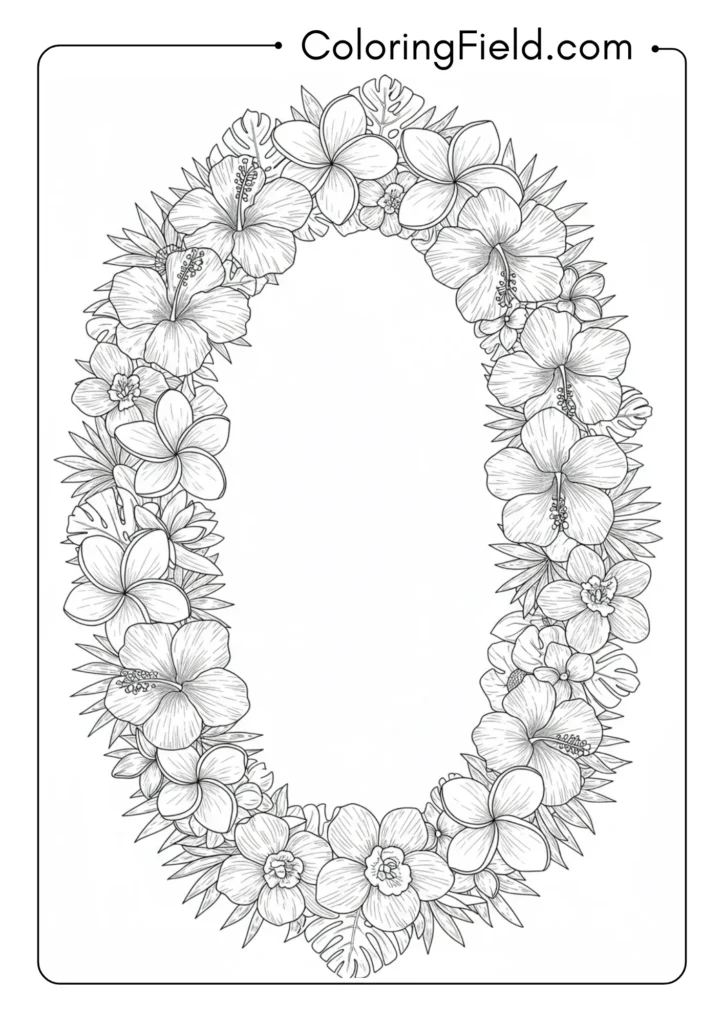 Tropical flower lei coloring page