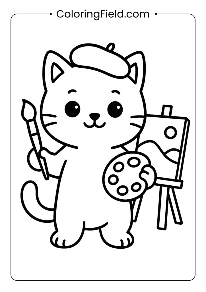 Kitten with beret and paint palette.