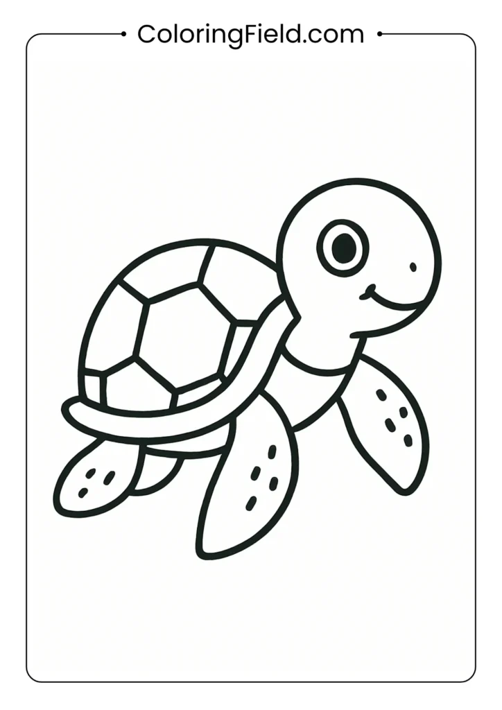 Sea turtle coloring page with simple shell pattern and friendly expression
