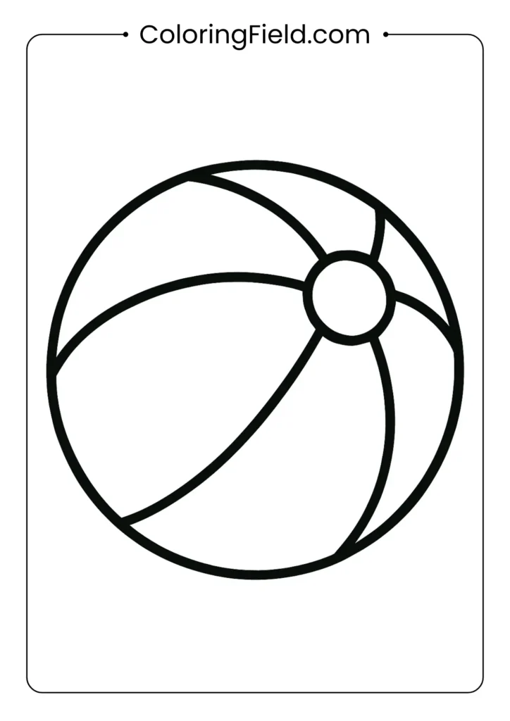Large beach ball coloring page with simple stripes, easy design for small hands