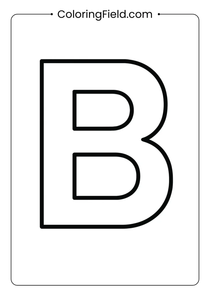Bold block letter B coloring page with architectural design for older kids