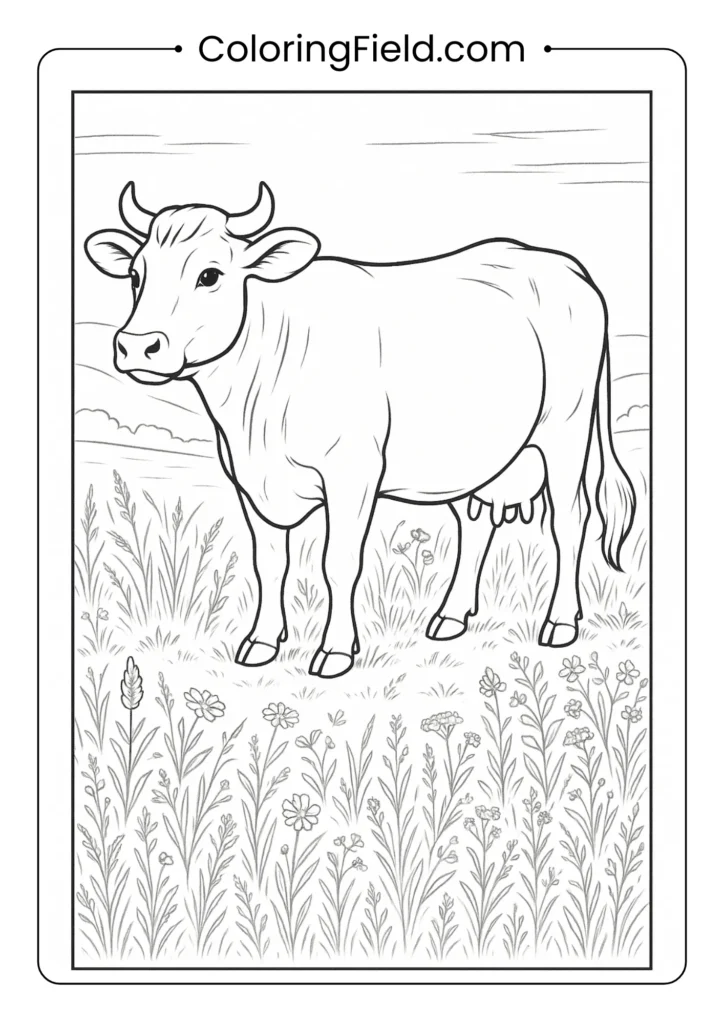 Detailed Brown Swiss cow with realistic proportions adult coloring page