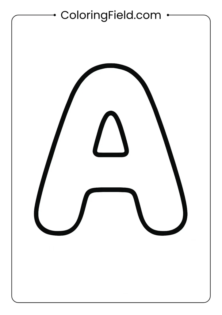 Bubble style letter A coloring page with 3D rounded design for easy coloring