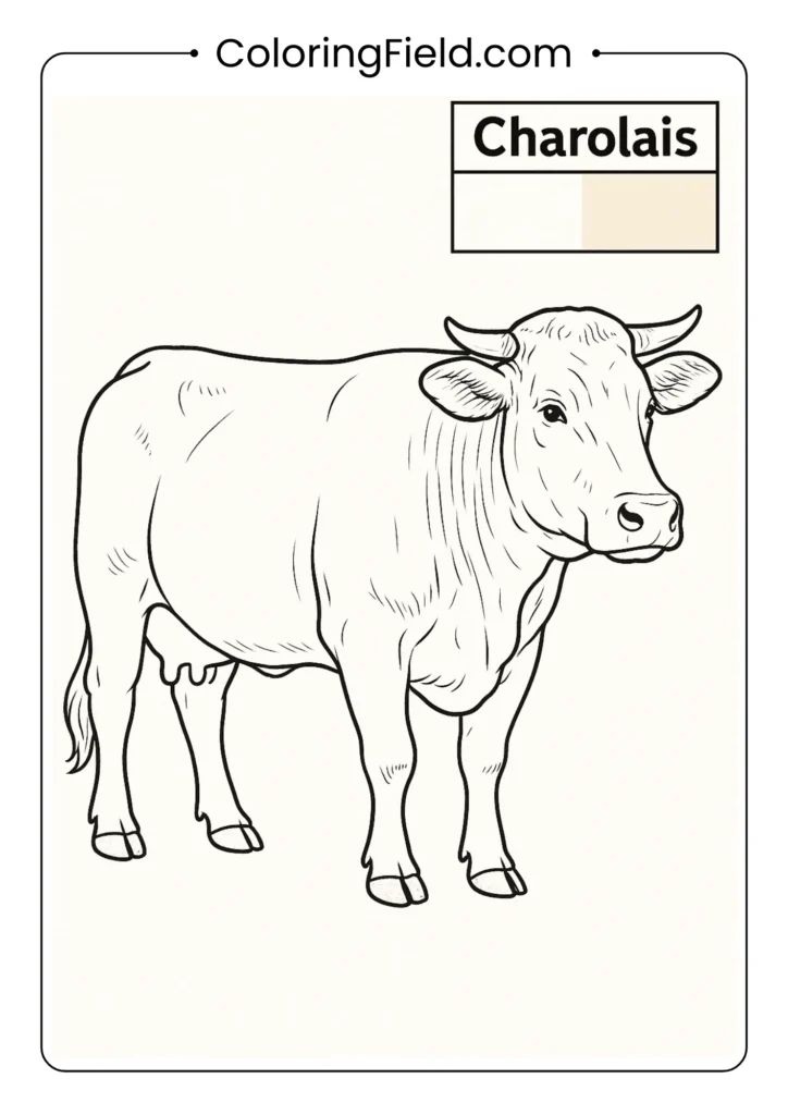 Detailed Charolais cow breed with specific build characteristics coloring page