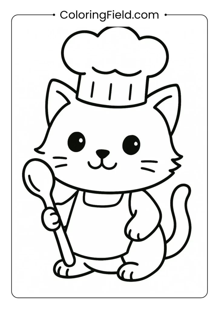 Kitten chef with tall hat and spoon.