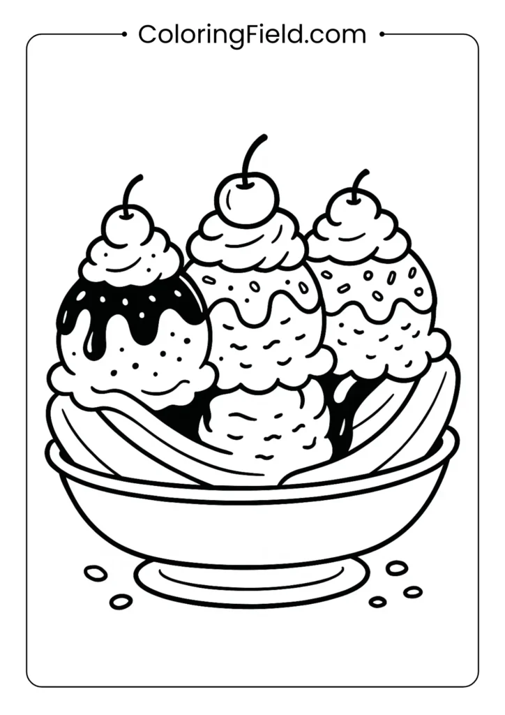 Classic Banana Split Coloring Page