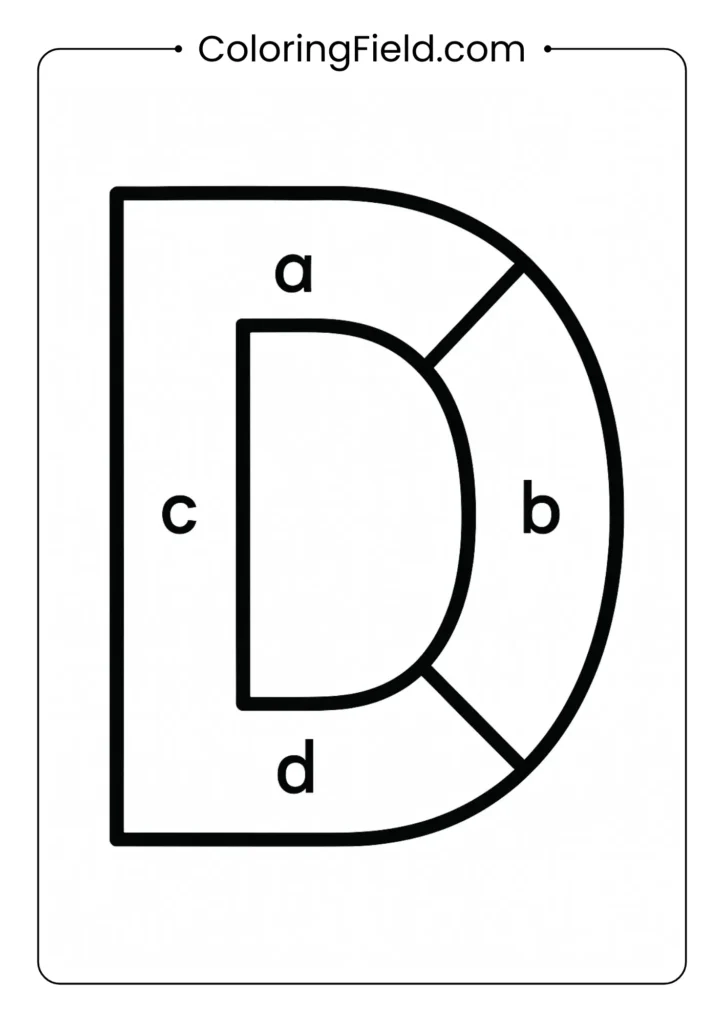 Color by letter D worksheet with coded sections for interactive alphabet learning