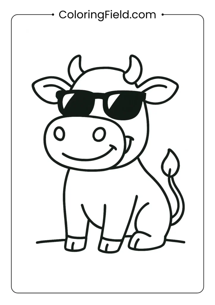 Cartoon cow wearing sunglasses fun coloring page for all ages
