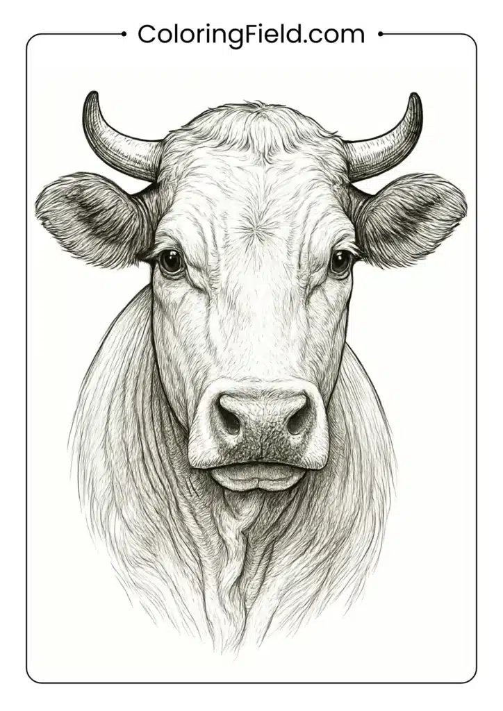 Detailed cow facial portrait with realistic features and expression
