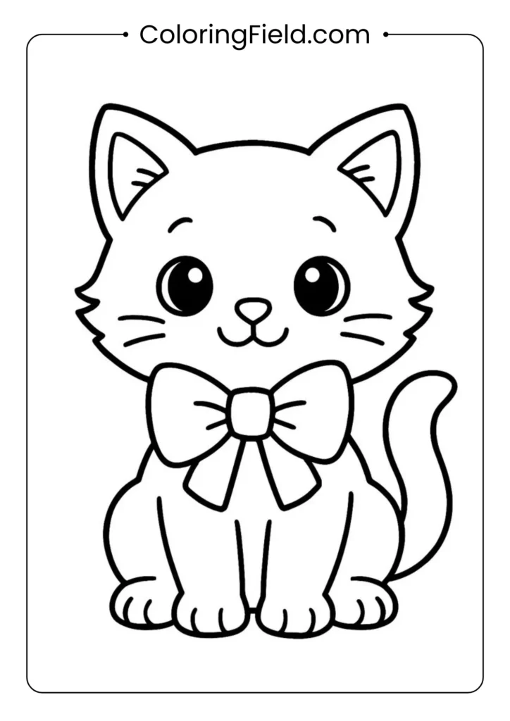 Cute kitten with a big bow around its neck.