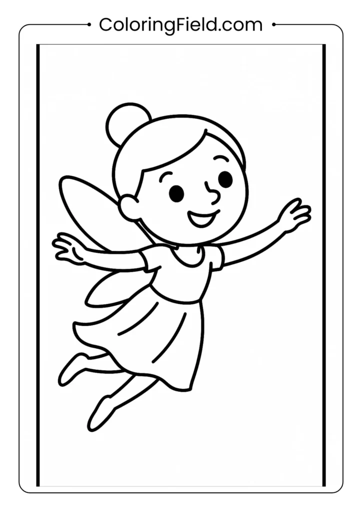 Dancing fairy with outstretched arms coloring page for toddlers
