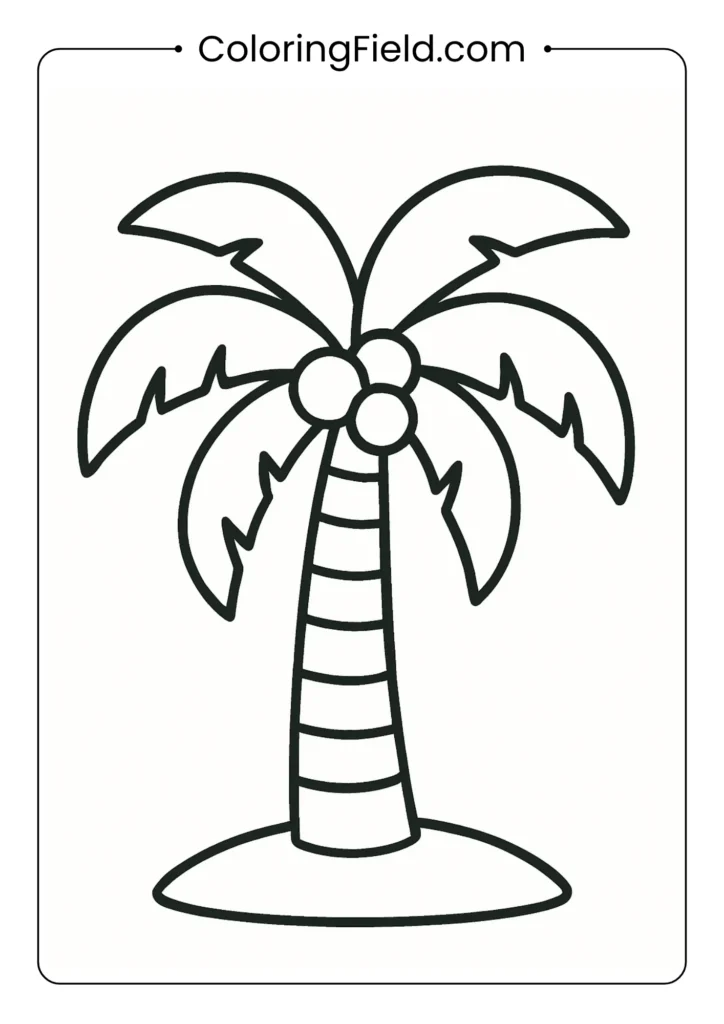 Simple palm tree coloring page with chunky trunk and basic fronds