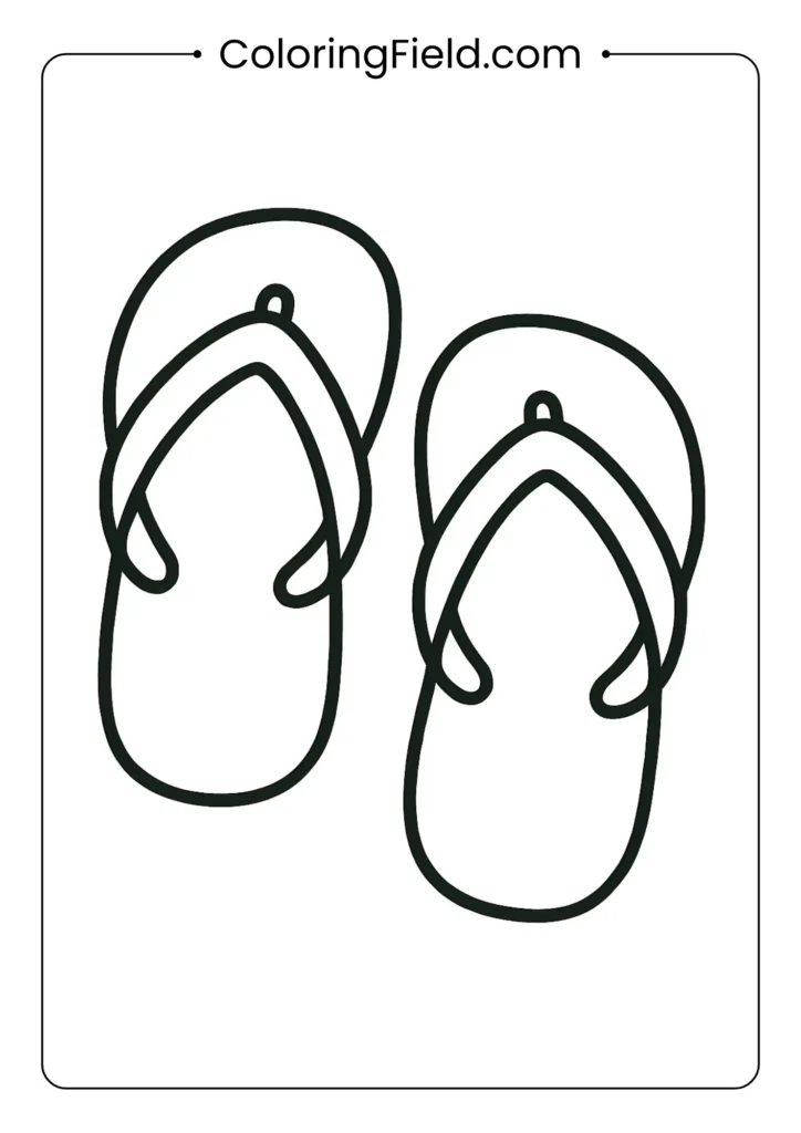 Chunky flip flops coloring page with simple straps, toddler-friendly