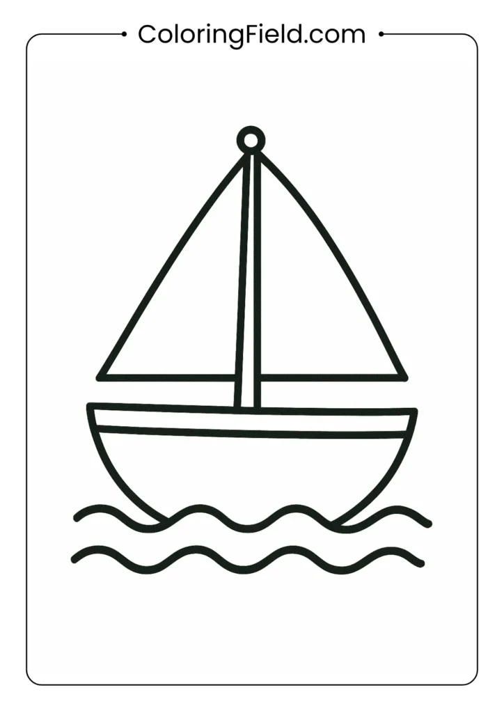 Simple sailboat coloring page with triangle sail and minimal waves