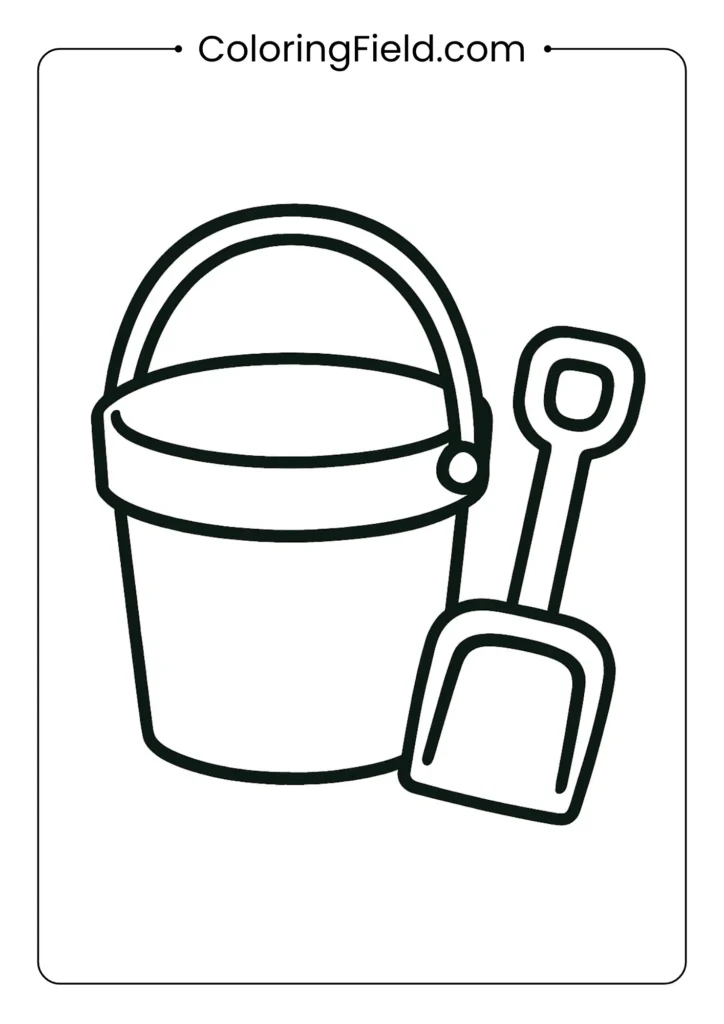 Simple beach bucket and shovel coloring page, basic shapes for toddlers